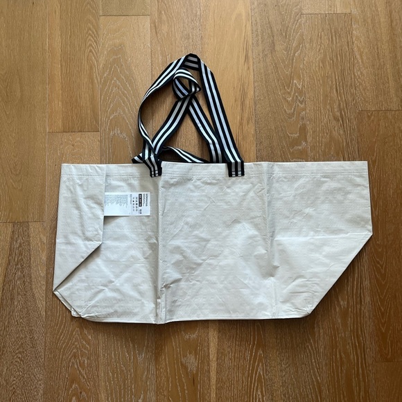 IKEA Cream Tote with Black Striped Handles - Picture 2 of 5